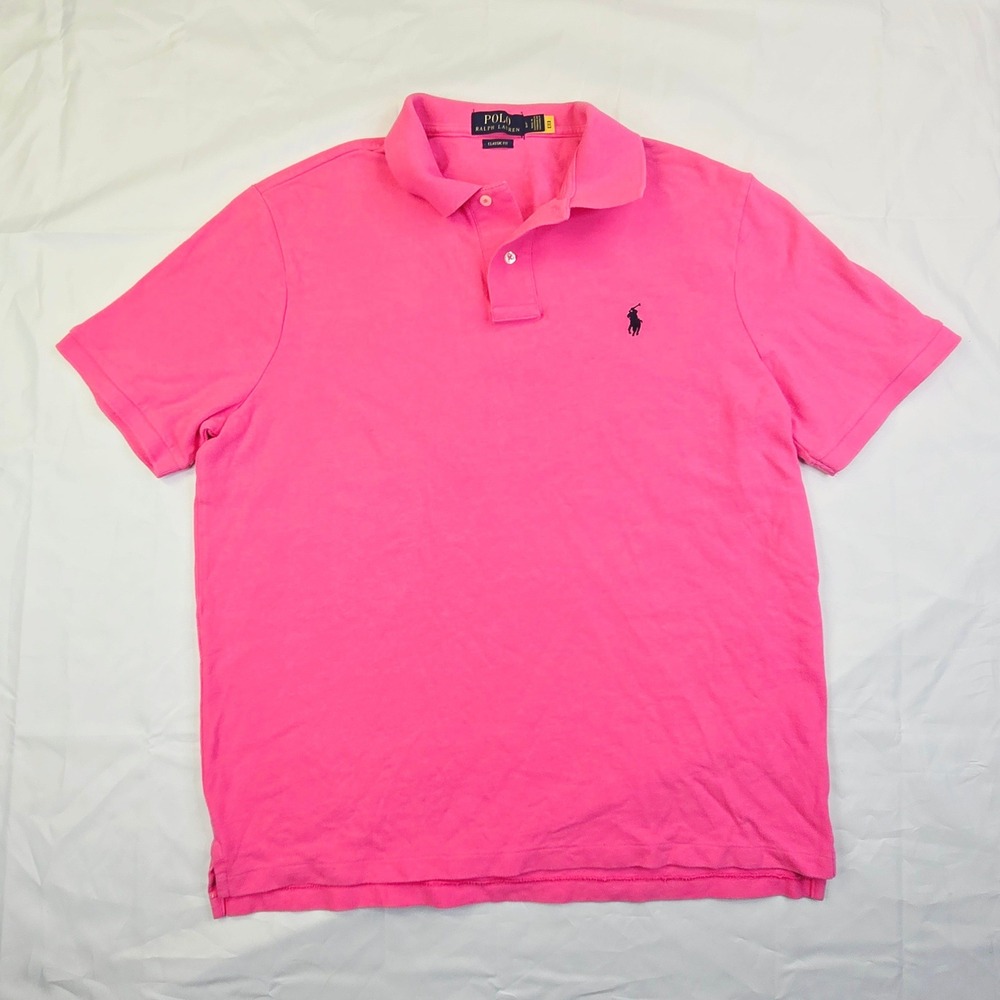 Polo Ralph Lauren Men's Classic Fit Polo Shirt Large Pink Short Sleeve Pony Logo